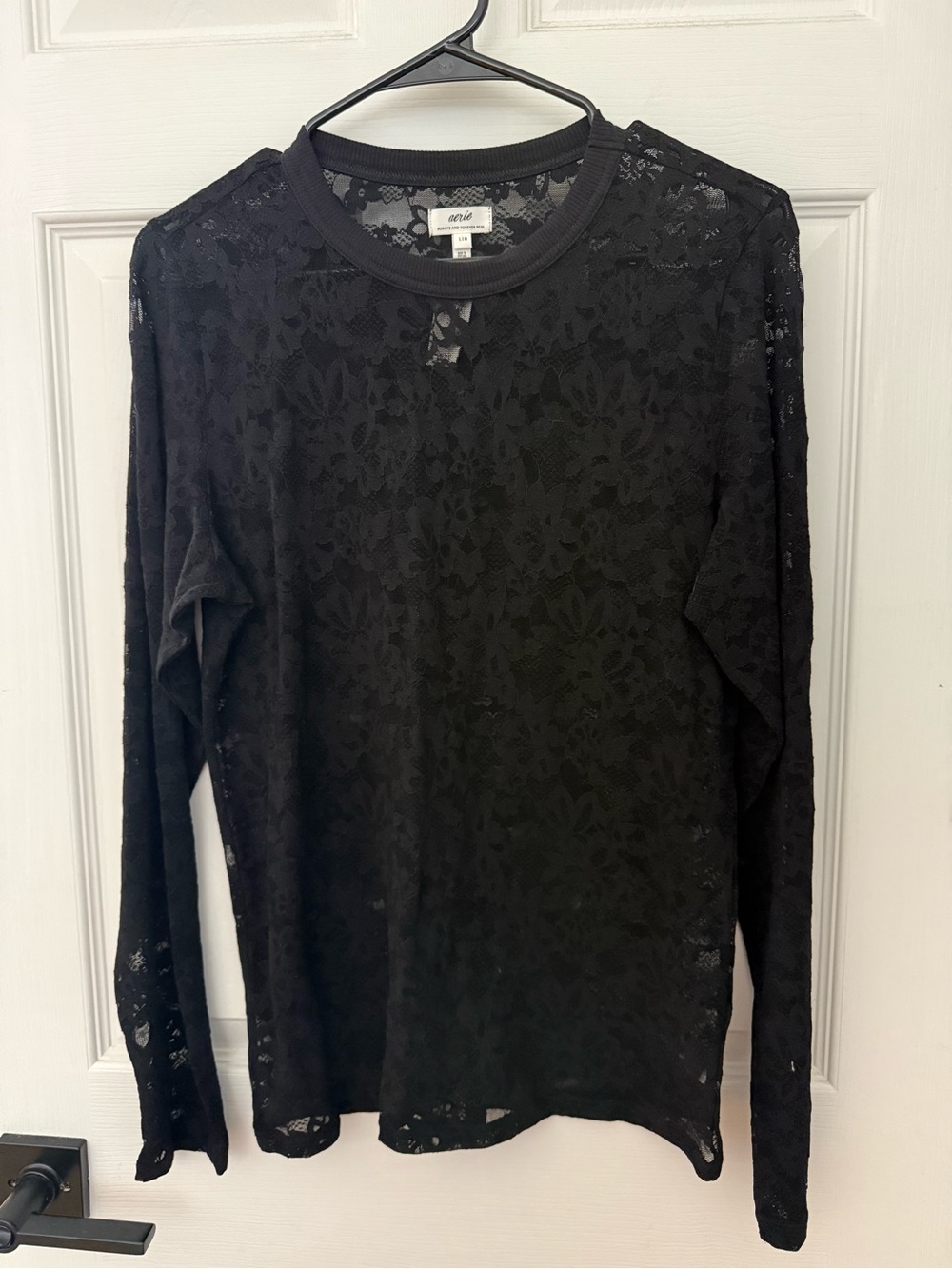 Aerie Black Lace Long-Sleeve Top